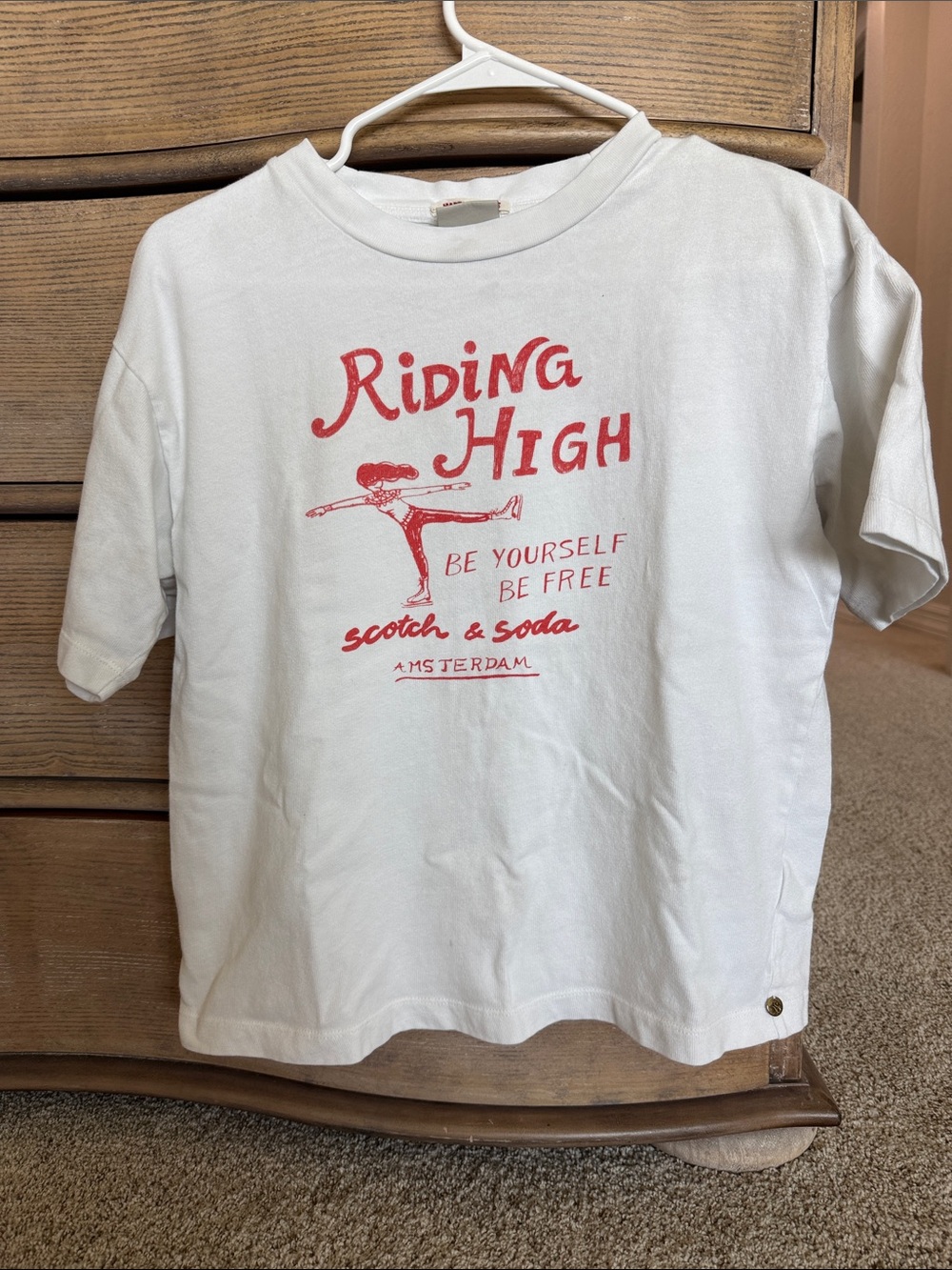 Scotch & Soda White Tee with Red 'Riding High' Graphic